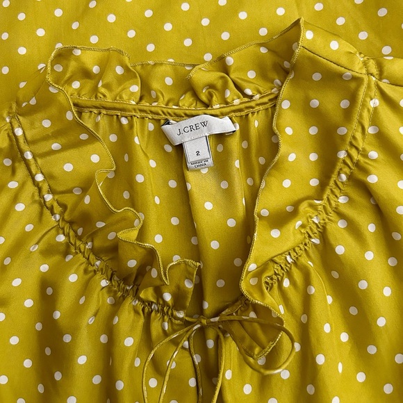 J. Crew Silk Yellow Gold Ruffle Neck Polka Dot Blouse - Picture 5 of 9